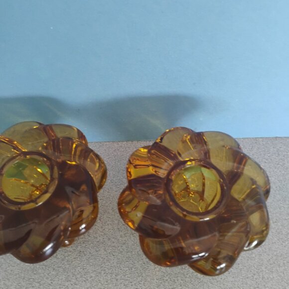 Viking Art Glass MCM Twist Design Set of 2 Candleholders Amber - Picture 3 of 5